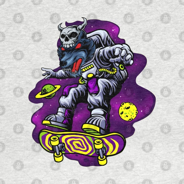 Wolf Astronaut Skateboard Boarder Skateboarder by Onceer